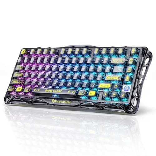 GravaStar Mercury K1 Lite Teclado mecánico Gaming 75 % con Bluetooth 5.0/2.4G/USB-C, Teclado inalámbrico RGB de Tres Modos, con interruptores Intercambiables, PC/Mac/Xbox (Negro Transparente)