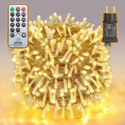 SALCAR Guirnalda de Luces LED 20m 300 LEDs con Mando a Distancia, 8 Modos, Temporizador y Memoria, IP44 Impermeable, para Decoración Navidad Fiesta Boda, Blanco Cálido