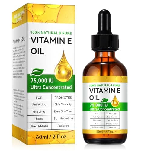 Aceite de vitamina E, aceite orgánico de vitamina E para piel, cara, cabello, cuero cabelludo, uñas y cicatrices, proporciona un cuidado intensivo para su piel, cara y cuerpo, 75,000 IU - 60 ml