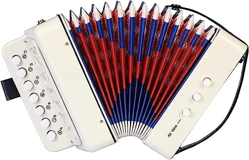 Acordeón Infantil, Acordeón de 10 teclas con correas, Instrumento musical de acordeón regalo para principiantes, Acordeon instrumento musical adultos y niños de más de 3 años, Blanco