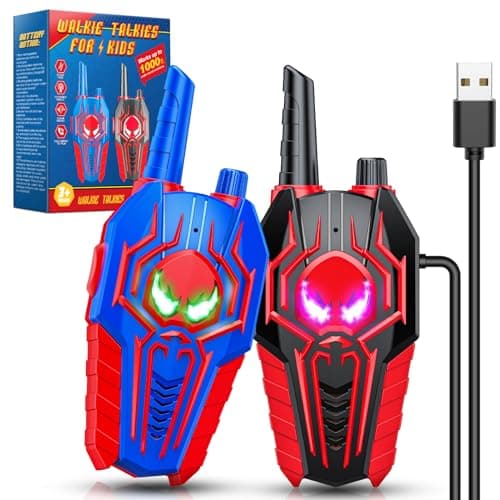 Toyokid Walkie Talkie Niños Recargable, Spider Juguetes Niños 3 4 5 6 7 8 9 10 Años Regalo Niño 3 4 5 6 7 8 Años Walkie Talkie Juegos Exterior Niños Juguetes para Niños de 3-10 Años Regalos de Pascua