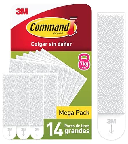 Command Tiras Adhesivas para Colgar Cuadros Grandes, 14 Pares (28 Tiras) Blancas – Soporta Hasta 7 kg – Para Marcos, Espejos y Adornos – Sin Agujeros ni Taladro