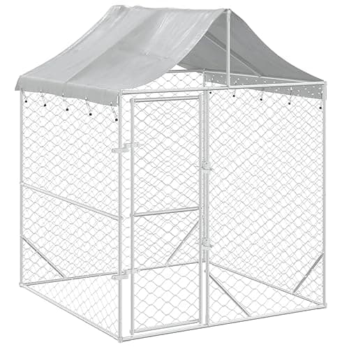 vidaXL Perrera de Exterior, Jaula Caseta para Perros, Recinto para Animales Pequeños, Corral para Jardín Patio, Acero Galvanizado Plateado 2x2x2,5 m