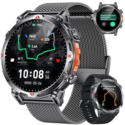 Reloj Inteligente Smartwatch Hombre con GPS: 1.7''AMOLED Pantalla Táctil Bluetooth SmartWatch con GPT Ai Esfera Brújula SpO2 Sueño Presión Arterial 100+Modo Deportivo 3ATM Impermeable Para Android iOS