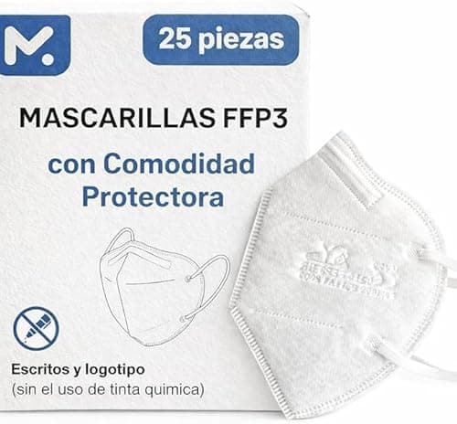 25 Mascarillas Homologadas de Certificación CE, Mascarilla FFP3 con Válvula de 5 Capas, Máscara Contra de Polvo y Partículas, Mascarilla de Protección Personal con Filtros de Calidad BFE≥99, 25 Piezas