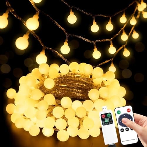 Sprifityy Cadena de luces para exterior e interior, 15 m, 100 ledes, funciona con pilas, con temporizador y 8 modos, IP42, resistente al agua, ideal para habitaciones, iluminación de jardín