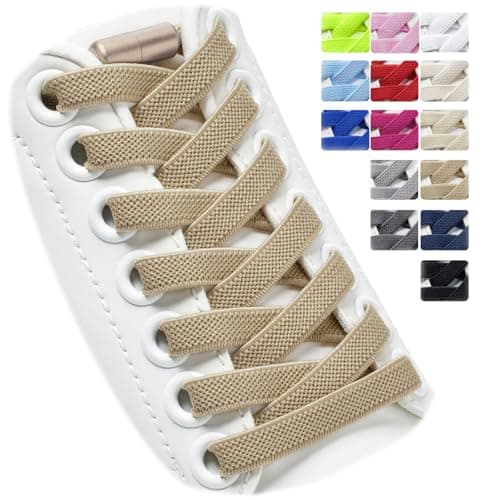 Puzeam 2 pares de Cordones Elásticos - Cordones Elásticos sin nudo con Hebilla Metal, planos, Cordones de Zapatos Para Niños, Adultos caqui 120