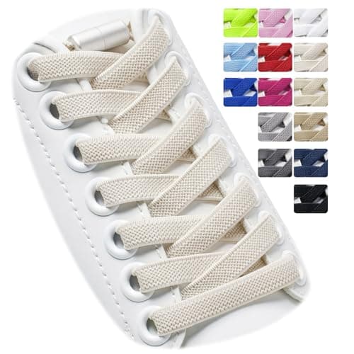 Puzeam 2 Pares de Cordones Elásticos - Cordones Elásticos sin Nudo con Hebilla Metal, Planos, Cordones de Zapatos para Niños, Adultos Gris Blanco 120