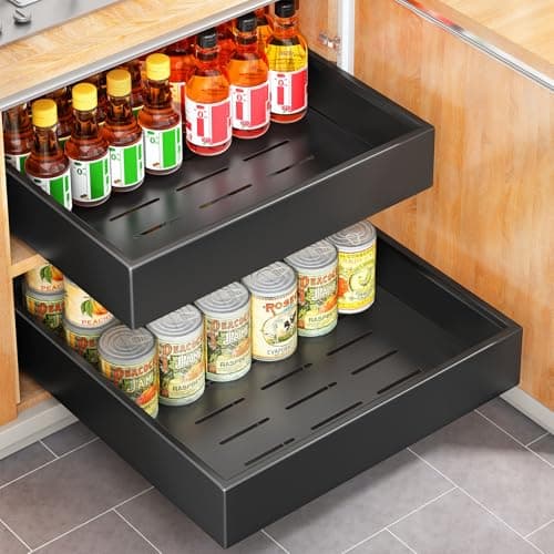 SAYZH Cajón Telescópico, Cajón Deslizante Para Alacena, Cajón de Cocina Extensible Desplegable, (35 cm de Ancho x 43 cm de Profundidad x 9 cm de Alto), Sin Necesidad de Taladrar Ni Clavar (Negro)