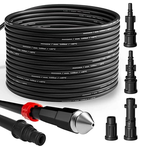 DEUBA® Desatascador Tuberias a Presion 15m, Compatible Karcher K2-K7 Bosch, Kit Manguera Limpieza, 160Bar, 4 Adaptadores, Desague Fregadero Herramientas Fontaneria, Limpiadoras a Presión
