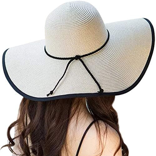DRESHOW Sombrero Paja Mujer Plegable Verano Sombrero Verano Sombrero ala Ancha Mujer Sombrero de Playa Plegable UPF 50+