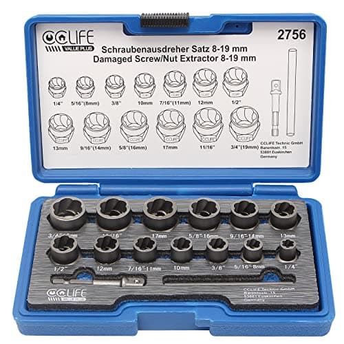 CCLIFE 15 piezas Juego de extractor de tuercas extractor de tornillos para extraer pernos dañados 8-19mm