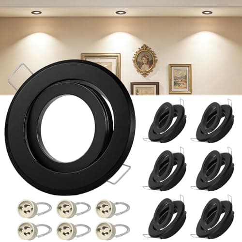 Dehobo Foco Empotrable LED Techo, Focos Marco Empotrable GU10 Ronda Negro Incl. Portalámparas Gu10 para Lámparas de LED o Halógenas, Apertura Ø68-80mm Ángulo Basculación 30° AC 230V para Techo