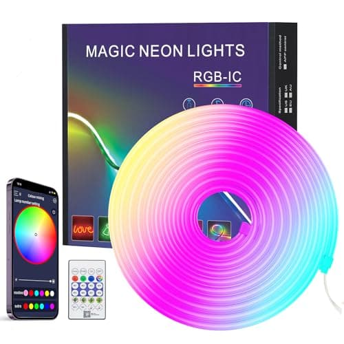 PSTAR Neon Tira LED 4 Metros, Luces LED RGB Neón Controladas por App y Remoto, Impermeable IP67, DIY Luces de Cuerda Neón, Sync de Música para Decoración TV Gaming Room