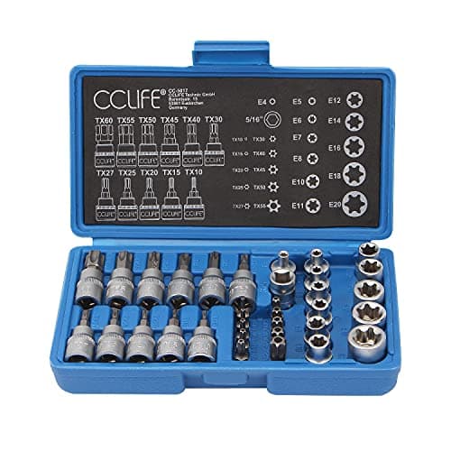 CCLIFE 34 piezas Juego de Llaves de Vaso Torx E4-E20 Tuercas | T10-T60 Torx | Acero S2