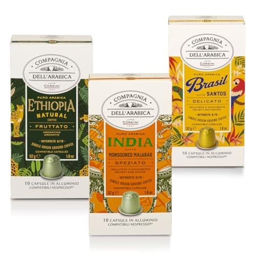 Caffè Corsini - Set Café Compatibles con Nespresso Viaje entre Continentes, 100% Arábica, India, Etiopía, Brasil