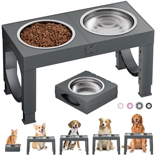 X XBEN Comedero Elevado para Perros - 5 Alturas Ajustables, 2x1,5L, para Perros Pequeños, Medianos y Grandes - Plegable y Antideslizante
