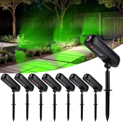 T-SUN 8 Piezas Luces Solares, Verde Foco Solar Exterior, Luz Solar Exterior Impermeable IP65, ángulo de 360° Ajustable, Lámparas Solares para Patio, Caminos, Suelo, Piscina, Césped