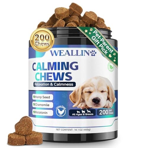 WEALLIN Masticables Calmantes para Perros, 200 Unidades para Apoyar la Calma en Perros, Separación, Ladridos, Viajes, Fuegos Artificiales, para Todas Las Razas y Tamaños, Sabor a Pollo