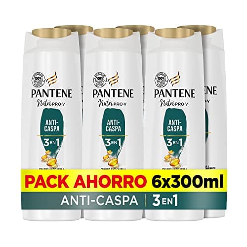 Pantene Champú Anticaspa + Acondicionador + Tratamiento 3en1 Nutri Pro-V, para todo tipo de cabello, 6x300 ML