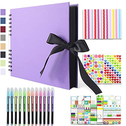 Vienrose Álbum de Fotos Scrapbook 10x15 cm Álbum de Recortes para Pegar y Escribir 80 Negra Páginas Espiral DIY Regalos de Boda Aniversario Bebé Cumpleanos Familiares Navidad, 28,5x21cm, Morado