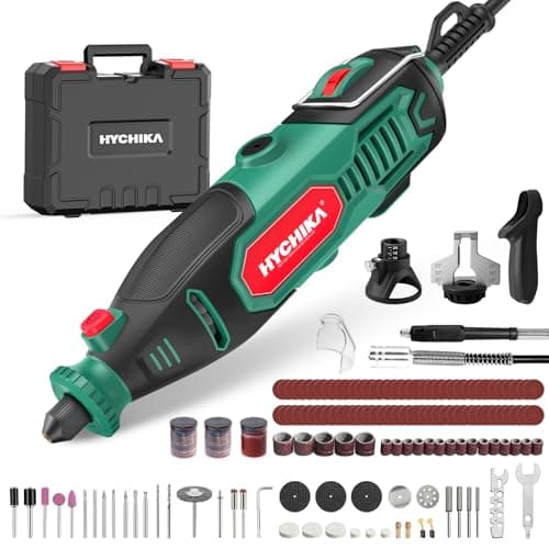 HYCHIKA Herramienta Rotativa 150W con afilador de motosierra. 7 velocidades 10 000-33 000 RPM.167 accesorios para lijar, pulir, cortar, taladrar y grabar