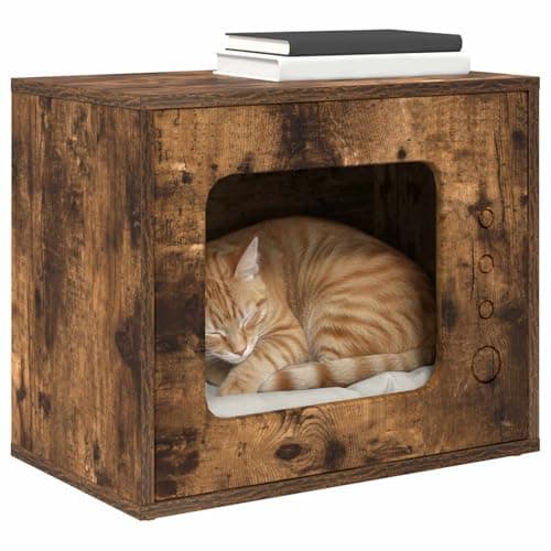 vidaXL Casa para Gatos Roble Ahumado 51 x 30 x 42 cm, Casa Moderna para Gatos, Refugio Rectangular para Felinos, Muebles para Mascotas de Gatos de Interior, Hábitat Minimalista