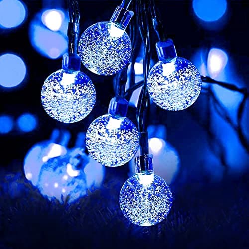 Cadena de luces solares para jardín, 50 luces LED de 7 m,24 pies, resistente al agua, 8 modos de luces de hadas para interiores y exteriores para fiestas, bodas, jardín, decoraciones de patios (azul)