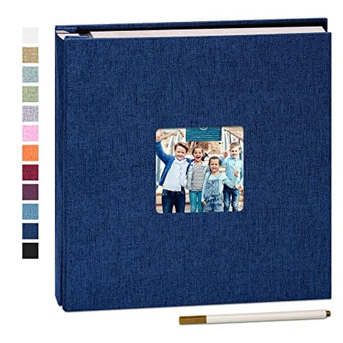 Yopih Álbum de Fotos Autoadhesivo 33x32 cm, 120 Páginas para Fotos 10x15 13x18 20x25 cm, Álbum Scrapbook de Lino para Pegar y Escribir, con Bolígrafo Metálico, Regalo Familia Bodas Viajes, Azul