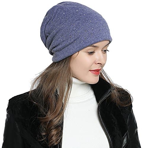 DonDon Mujer Gorro de invierno con estrás lentejuela e forro interior suave - Azul