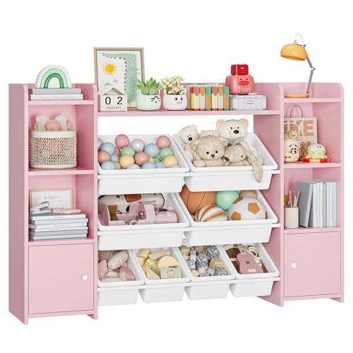 FOREHILL Mueble Almacenaje Juguetes 8 Cajas Extraíbles Librería Infantil Montessori, Estantería Infantil para Jugetes y Libros, Organizador Juguetes Infantil 138.8 x 94.3 x 29.6 cm Rosa