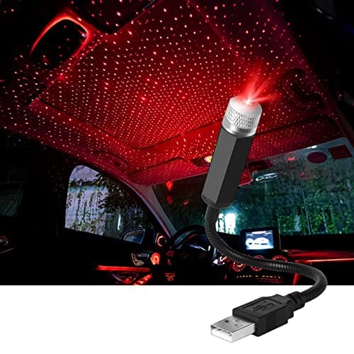 URAQT Mini proyector LED Starlight – Luz de techo ajustable USB para coche, hogar, fiesta, múltiples modos, Plug and Play (rojo)