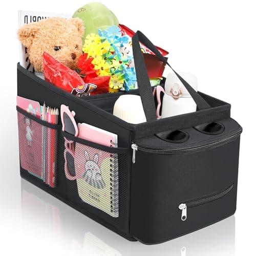 Romon Organizador Asiento Coche, Organizadores de Asiento de Automóvil para Asiento Delantero o Trasero, Organizadors Coche Niños con Portavasos, Compartimentos de Almacenamiento para Juguetes Libros
