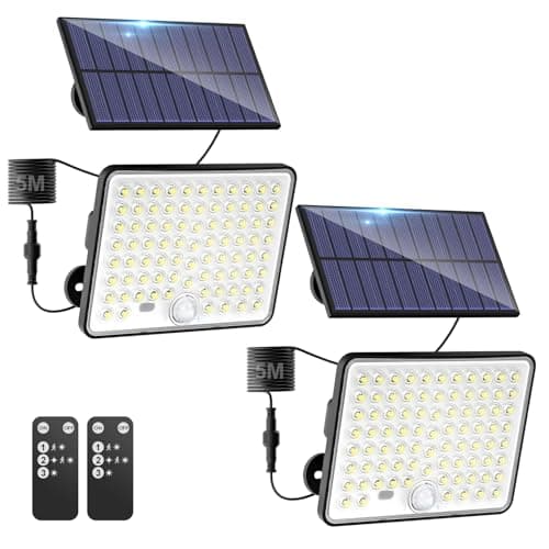 kolpop 2 Paquete Focos LED Exterior Solares,Focos LED Solares Sensor de Movimiento con Mando a Distancia,IP65 Impermeable Luz Solar,3 Modos Luz Solar Exterior Potente para Jardín,Patio,Garajes