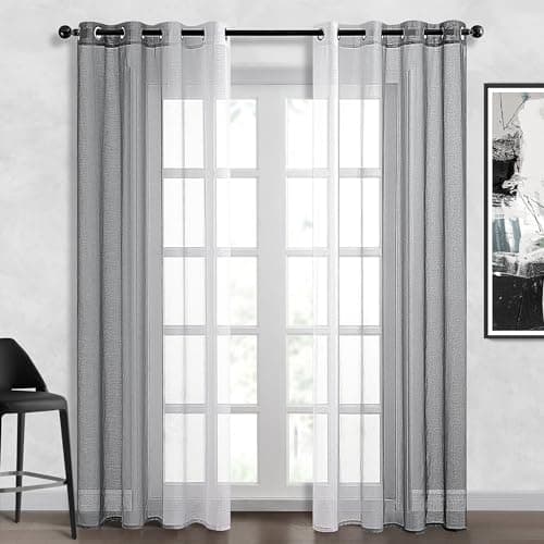 Topfinel Cortinas Salon 2 Piezas para Ventanas Visillos,Gradiente Cortina Cocina Modernas Translucidas.Cortinas de Lino Grises para Decoracion Dormitorio y Habitación Infantiles Niño 140x240cm