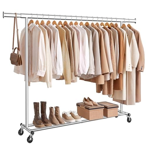 SONGMICS Burro Ropa con Ruedas, Perchero Burro Extensible con Carga Pesada, Capacidad de Carga Máx. de 150 kg, 45 x (160-200) x 161,5 cm, Fácil de Montar, Portátil, Plata HSR175E01