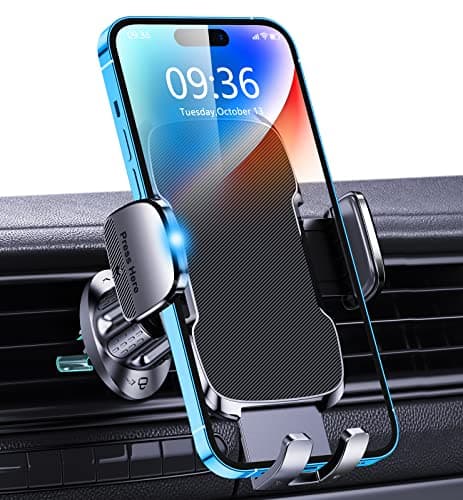 Glangeh Soporte Movil Coche [2026 Gancho Mejorado] para Ventilación de Aire, 360° Rotación Accesorios Movil Coche con Liberación de un Botón, Compatible con iPhone y Otros 4-7”