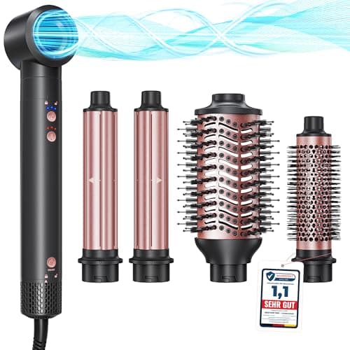 Hairstyler 5 en 1 BESTOPE PRO - Secador de Pelo de Viaje Iónico de Alta Velocidad de 110 000 rpm, Set de Peinados Múltiples, Para Profesionales, Peinados con Volumen, Rizador Automático