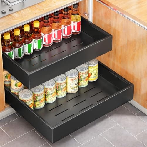 SAYZH Cajón Telescópico, Cajón Deslizante Para Alacena, Cajón de Cocina Extensible Desplegable, (25 cm de Ancho x 43 cm de Profundidad x 9 cm de Alto), Sin Necesidad de Taladrar Ni Clavar (Negro)