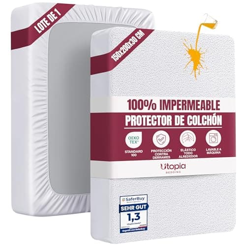 Utopia Bedding Protector Colchón 150 x 200 x 30 cm Impermeable, Certificación Oeko-Tex Funda Colchón, Cubre Colchón Transpirable, Elástico En Todo El Contorno