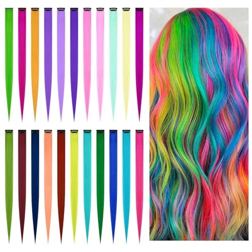 AOMIG Extensiones de Clip de Pelo Colores, 22pcs Extensiones Colores Mujer Reutilizable en 22 Colores, Mechas Pelo Colores de 22 Pulgadas, Extensiones de Pelo para Mujer Festival Cosplay