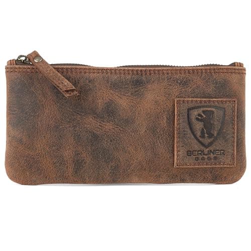Berliner Bags Estuche de Piel Auténtica, Funda de Cuero con Cremallera YKK para Bolígrafos y Accesorios de Oficina, Diseño Elegante y Compacto – Marrón