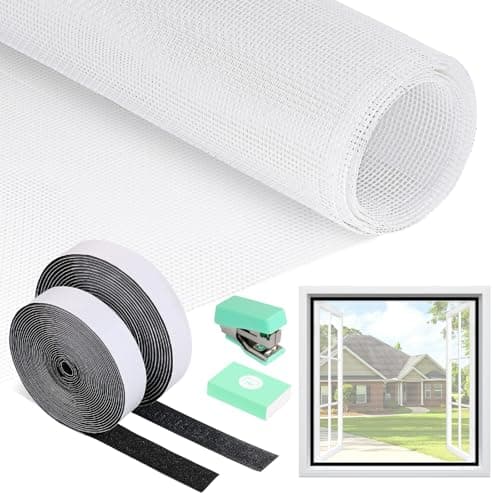 PITMT Mosquiteras para Ventanas, 120x250cm Tela Ajustable Sin Perforaciones, Malla con Cinta Adhesiva, Rollo de Fibra de Vidrio de Protección