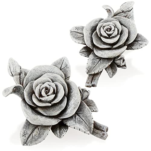 com-four® 2X decoración funeraria Rosa - Piedra Conmemorativa de Esperanza y pureza - Adorno de Cementerio Resistente al Clima - Piedra Floral de Duelo (2 Piezas - Flor de Rosa)