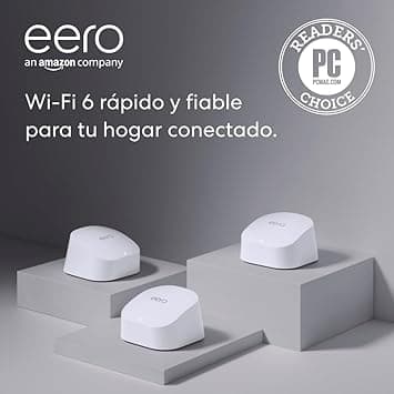 Router wifi de malla eero 6 de Amazon | Con Ethernet de 500 Mb/s, 420 m2 de cobertura y capacidad para conectar más de 75 dispositivos | pack de 3, modelo de 2021