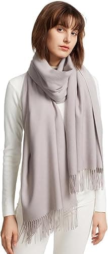 MaaMgic Bufanda Mujer Invierno Pañuelo Palestino Bufanda Pashmina Mujer Grande Chal Sólido Algodón Suave con Borlas Regalos Originales Reversibles Scarf 200 × 70 CM Gris claro