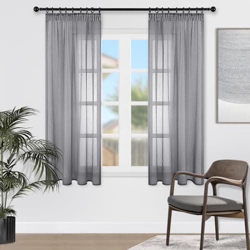 Topfinel Transparente Visillos da Panels Modernas Visillos para Ventanas Cortinas Dormitorio con Plisado de Lápiz 2 Piezas 140x160cm Gris