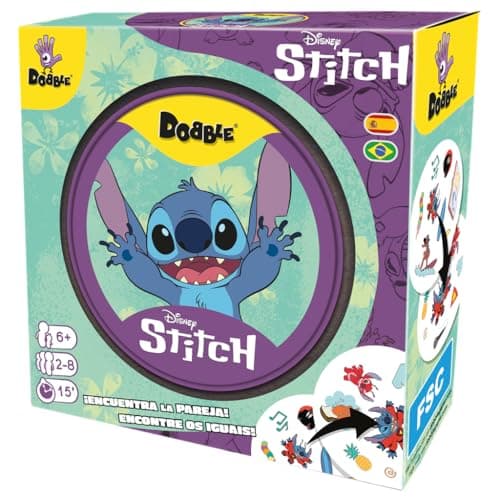 Zygomatic | Dobble Disney Stitch | Juego de Cartas de Observación y Velocidad para Niños y Adultos | A Partir de 6 Años | De 2 a 8 Jugadores | 15 Minutos por Partida | Multilenguaje (Incluye Español)