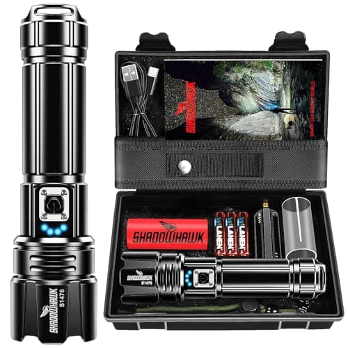 Shadowhawk Linternas LED Alta Potencia 1,000,000 Lúmenes, Linterna LED Recargable USB Táctica Militar Potente, XHP70.2 Linterna led, IPX67 Impermeable 5 Modos Portátil Linternas