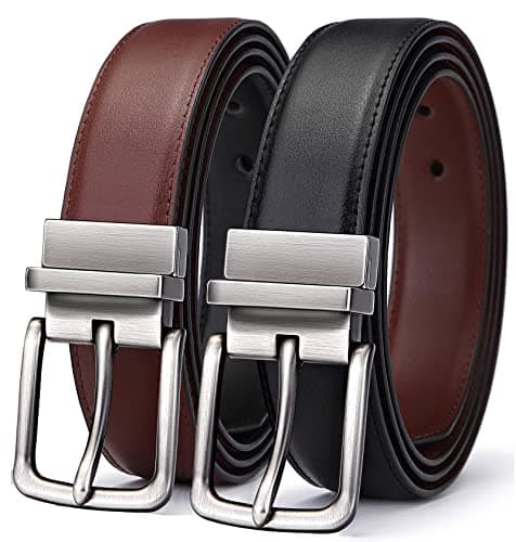BULLIANT Cinturón Hombre, Cinturón Reversible de Cuero 31mm,Un Revés para 2 Colores,Tamaño Ajuste(Negro/Marrón Claro-120cm/40-42" Cintura ajuste)
